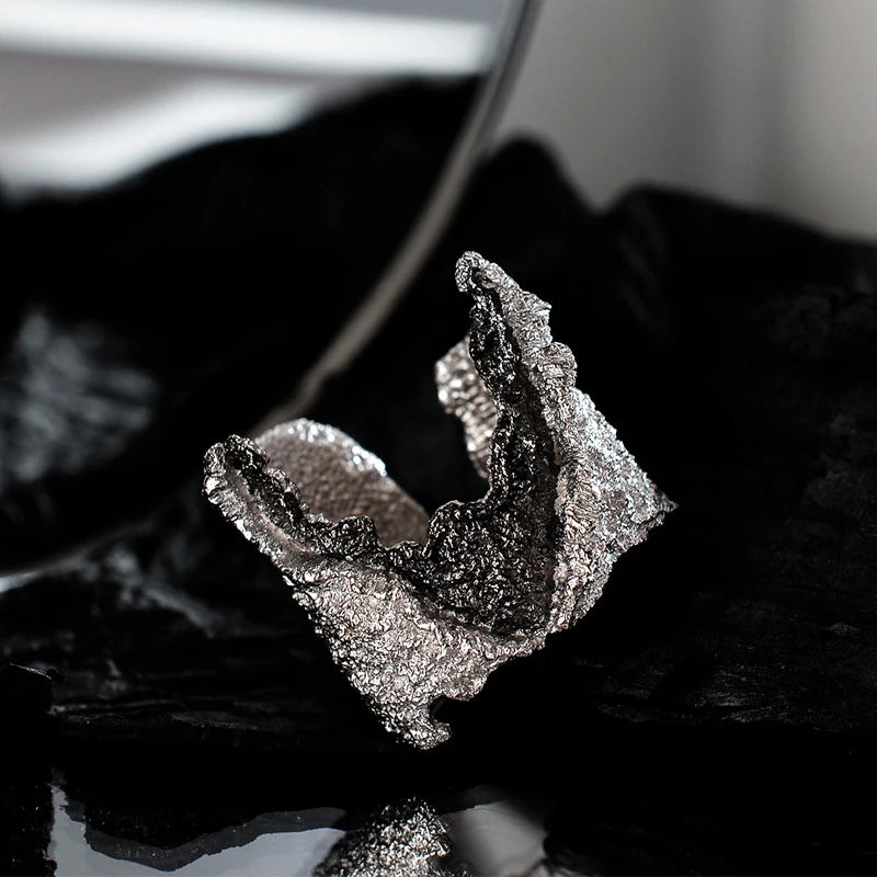 Textured Lava Cyberpunk Ring — Stainless Steel