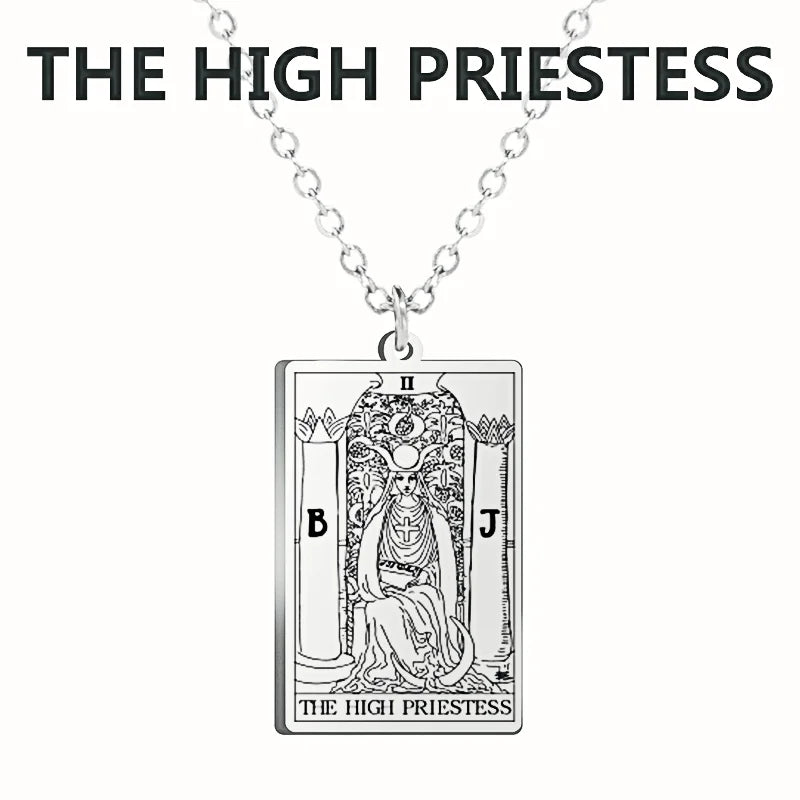LIKGREAT Tarot Card Necklace Major Arcana Tarots Stainless Steel Necklaces Divination Jewelry Birthday Gift for Women