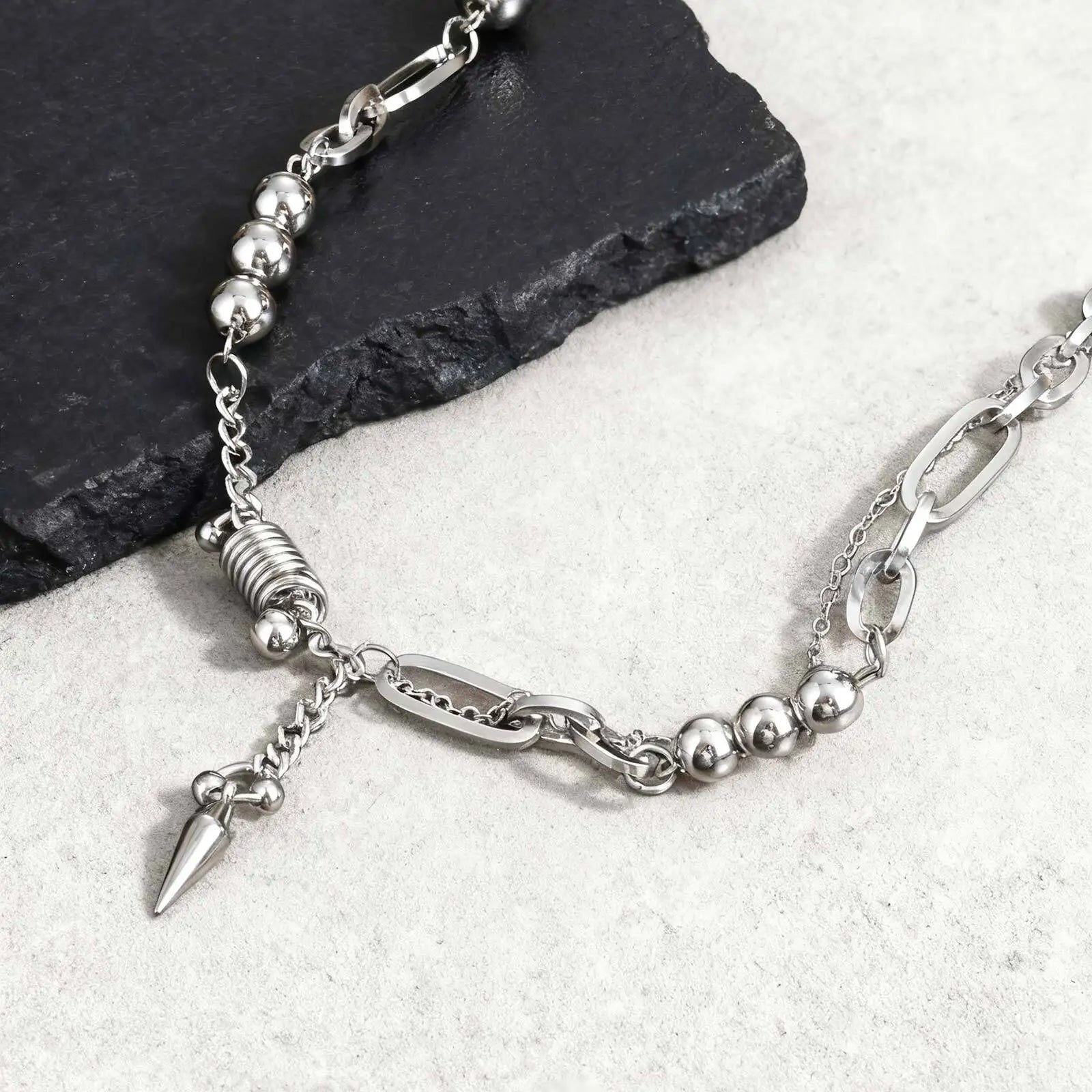 Rivet Statement Chain Choker Necklace — Stainless Steel