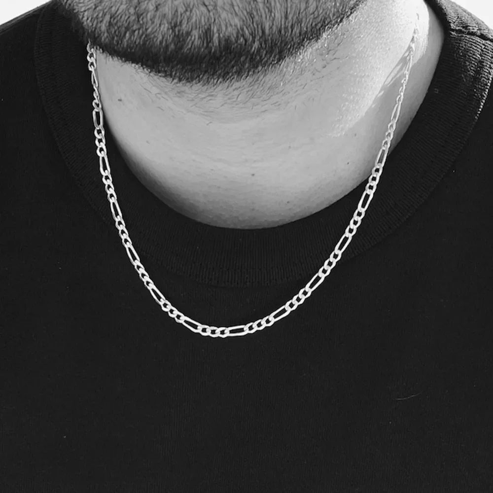 2-12mm Figaro Chain for Men Women, 925 sterling silver Cuban Link Chain,Gold Color Solid Metal Choker,Simple Basic