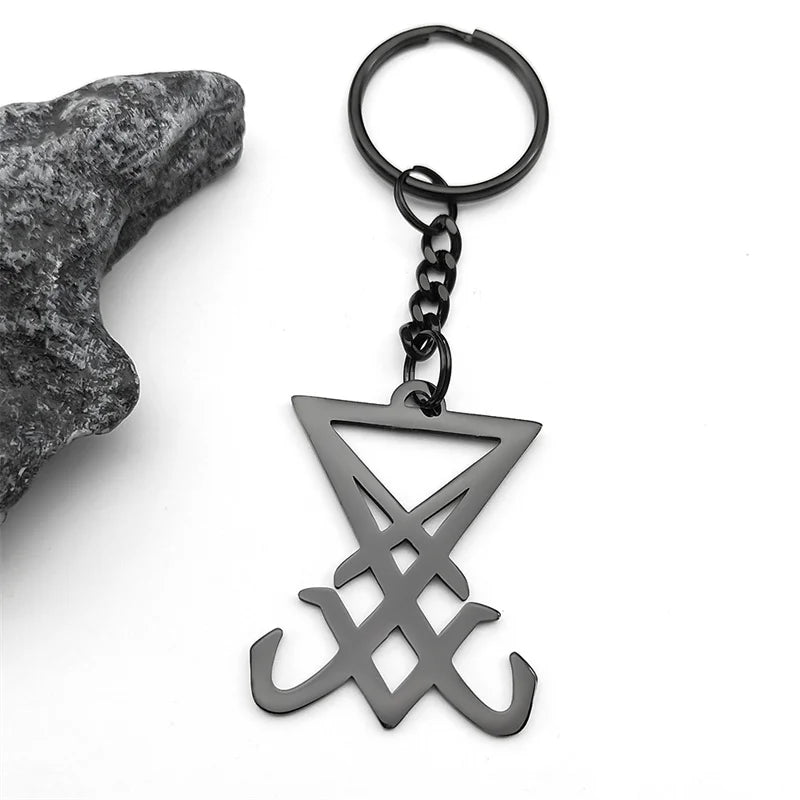 Lucifer Sigil Steel Pendant Church Satan Keychain