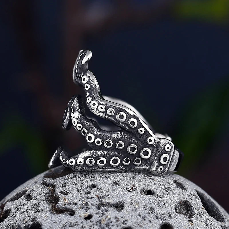 Dropshipping Christmas Charm Halloween Octopus Punk Stainless Steel Seaman Rings Men Anel Puck Jewelry Gift for Sailor