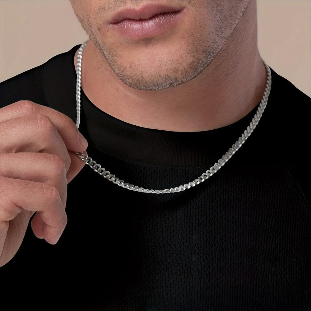 Hip-hop Trendy Sliver Color Stainless Steel Long Cuban Chain Necklace for Women Men Couple Does Not Fade Collar Chain Jewelry