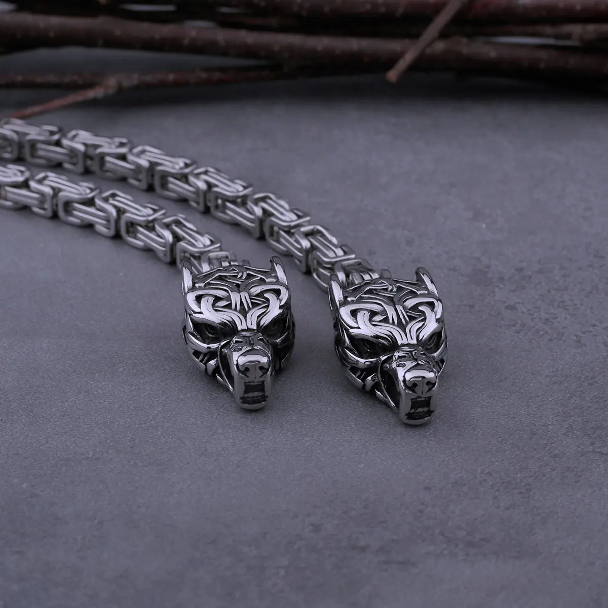 Viking Stainless Steel Wolf Head Thor's Hammer Necklace Men Punk Hip Hop Thick Chain Necklace Nordic Amulet Rune for
