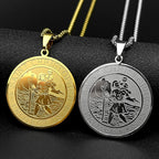 Catholic Saint Christopher Protect Us Round Pendant Necklace for Women Men Stainless Steel Gold Color Amulet Chain