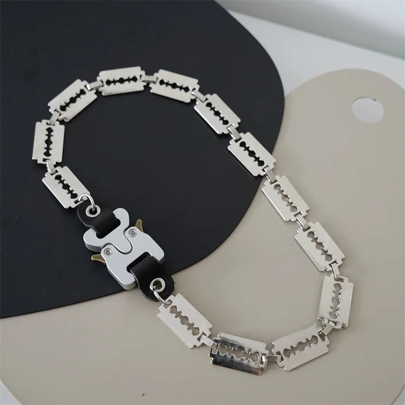 HANGZHI 2021 NEW Hip Hop Punk Titanium Steel Street Men and Women Letters Metal Safety Buckle Necklace Fashion Jewelry