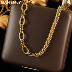 GANEMLY 316L Stainless Steel Asymmetry Chain Necklace For Women Gold Color Thick Chunky Collar Neck Chain Rust Proof Jewelry