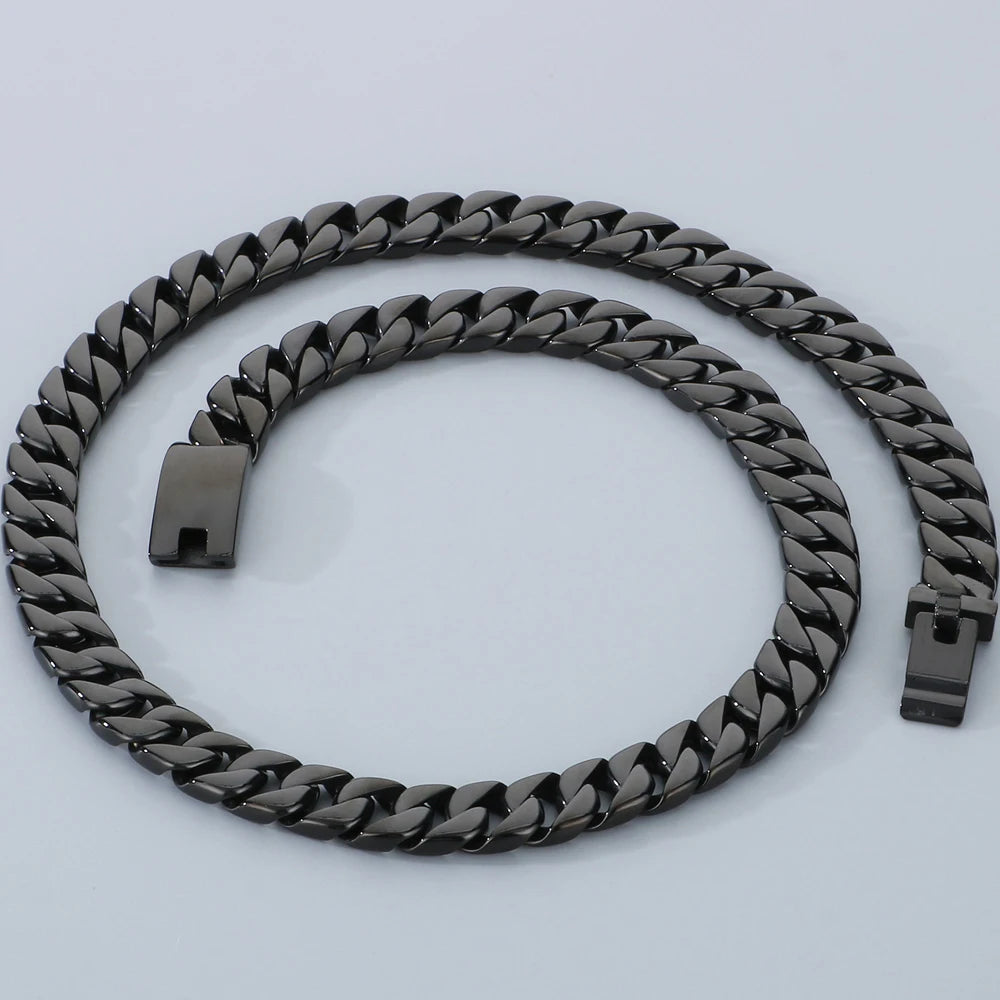 50/60CM Long 12MM Wide Cuban Link Chain Necklaces for Man Solid Stainless Steel On Neck Chains Party Male Jewelry Gifts