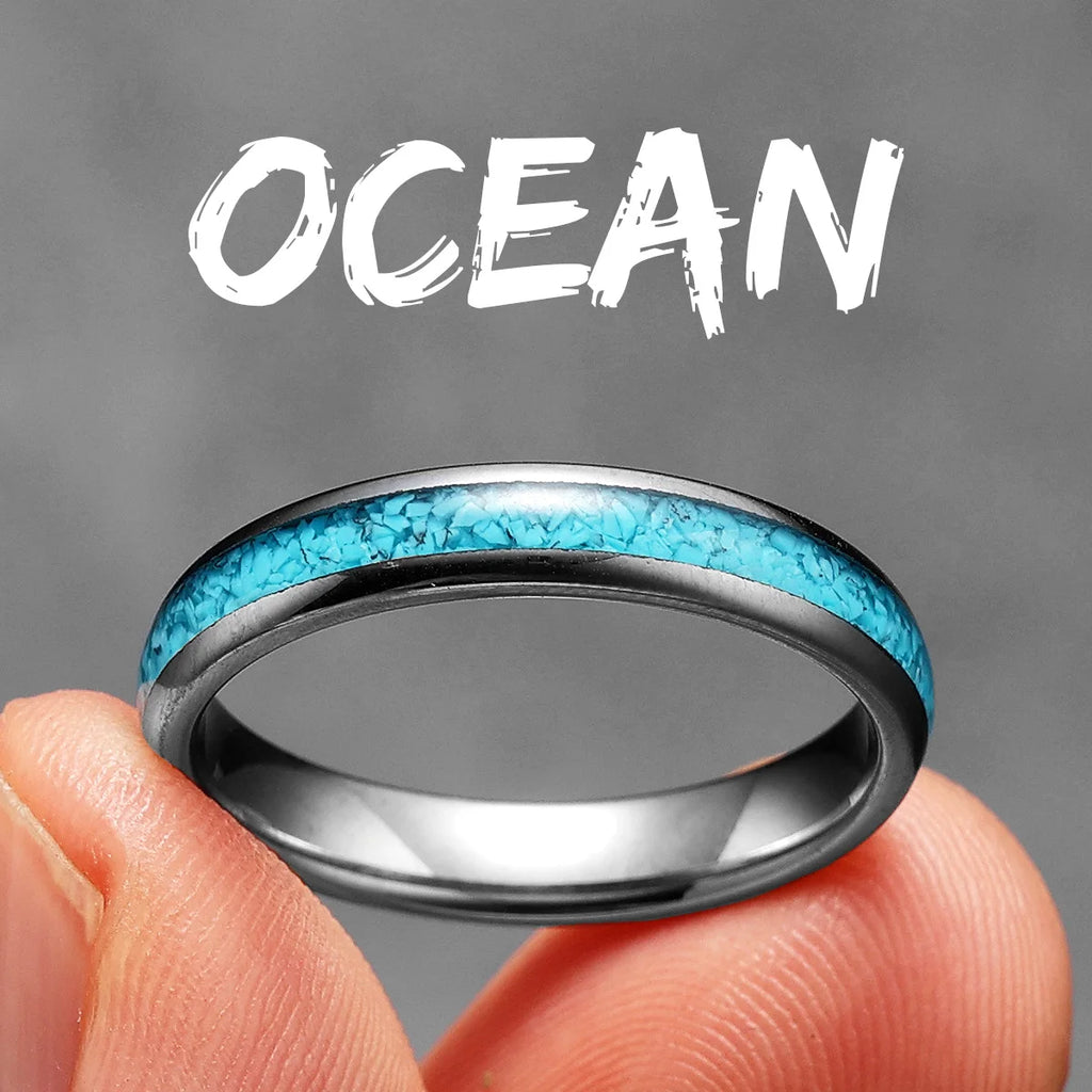 Turquoise Tungsten Ring — Stainless Steel