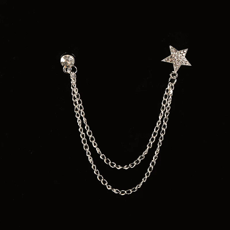 Vintage Double Chain Tassel Brooch — Lapel Pin Suit Badge