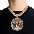 HHIOK Customized Necklaces Circle Chain Picture Personalized Diamond Memory Pendant with Photo Wing Design Gift for Men