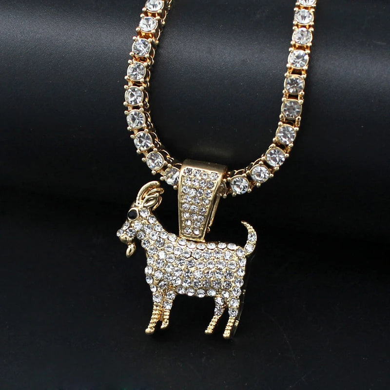 Fashion Gold Goat Pendant Necklace Hip Hop Tennis Chain Necklaces For Women Mens Gifts Motivation Jewelry