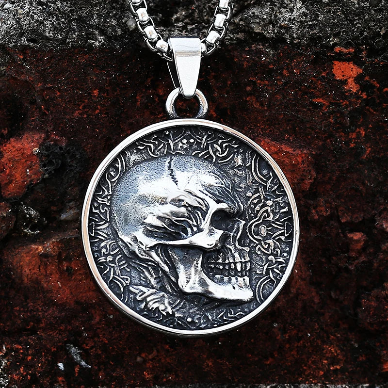 2-Side Skull Pendant Necklace — Stainless Steel