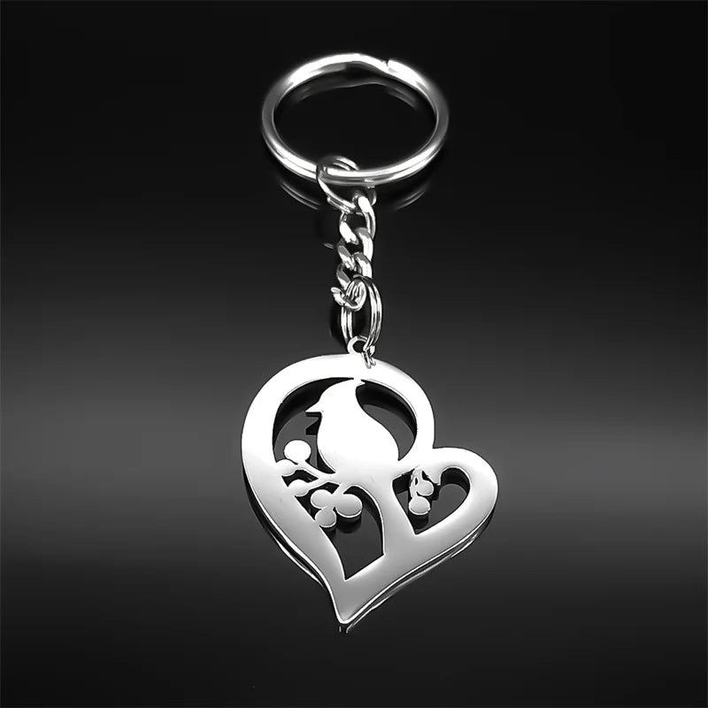 Heart Key Silver Pendant Shaped Cardinal