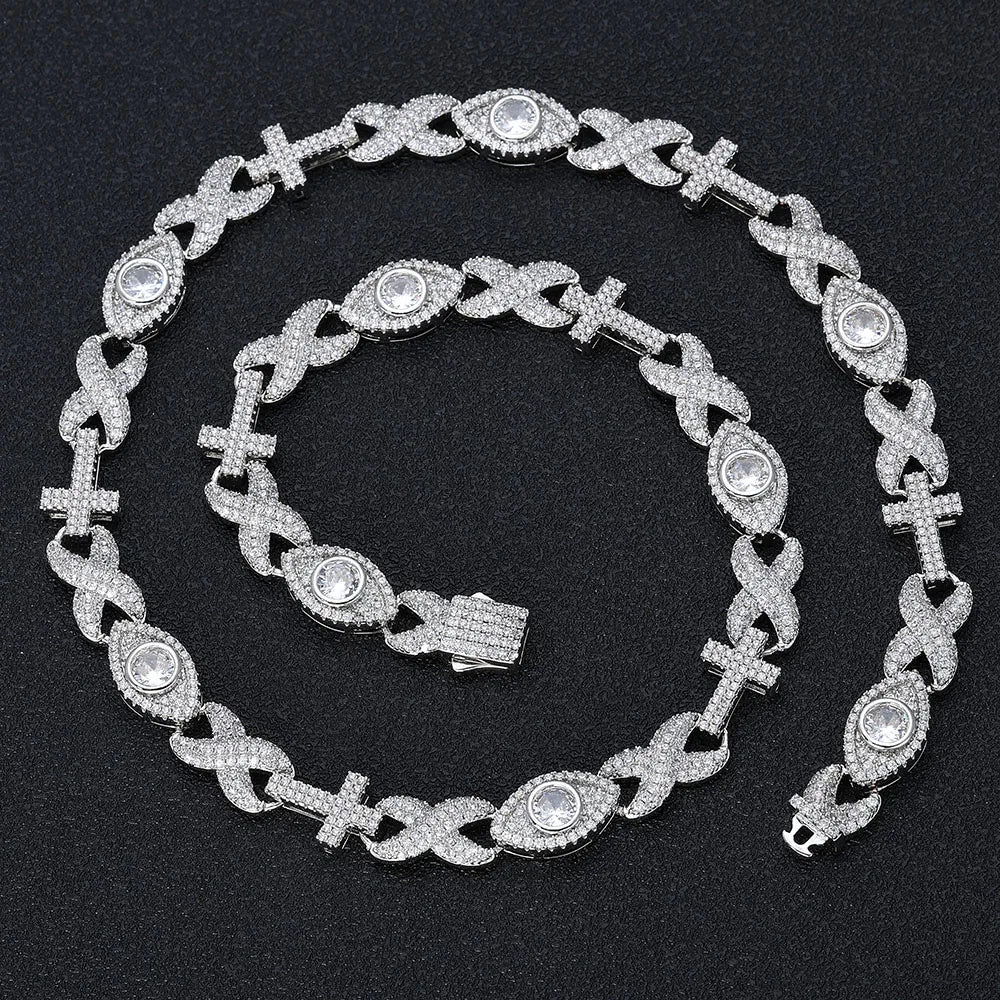 Cross Chain Necklace Iced Out Eye CZ Diamond