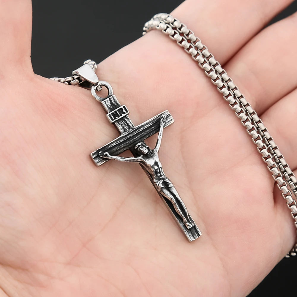 Cross Jesus Steel Pendant Vintage 316L Orthodox