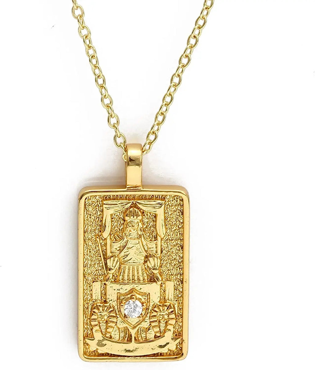 Double Sided Original Tarot Cards Necklace Tarot Moon Cigano Divination Zircon Necklace Wheel of Fortune Star Death
