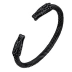 U7 Stainless Steel 6mm Wide Twristed Cable Open Bangle Cuff for Man Skull Dragon Long Charm End Rock Gothic Punk Jewelry Gift