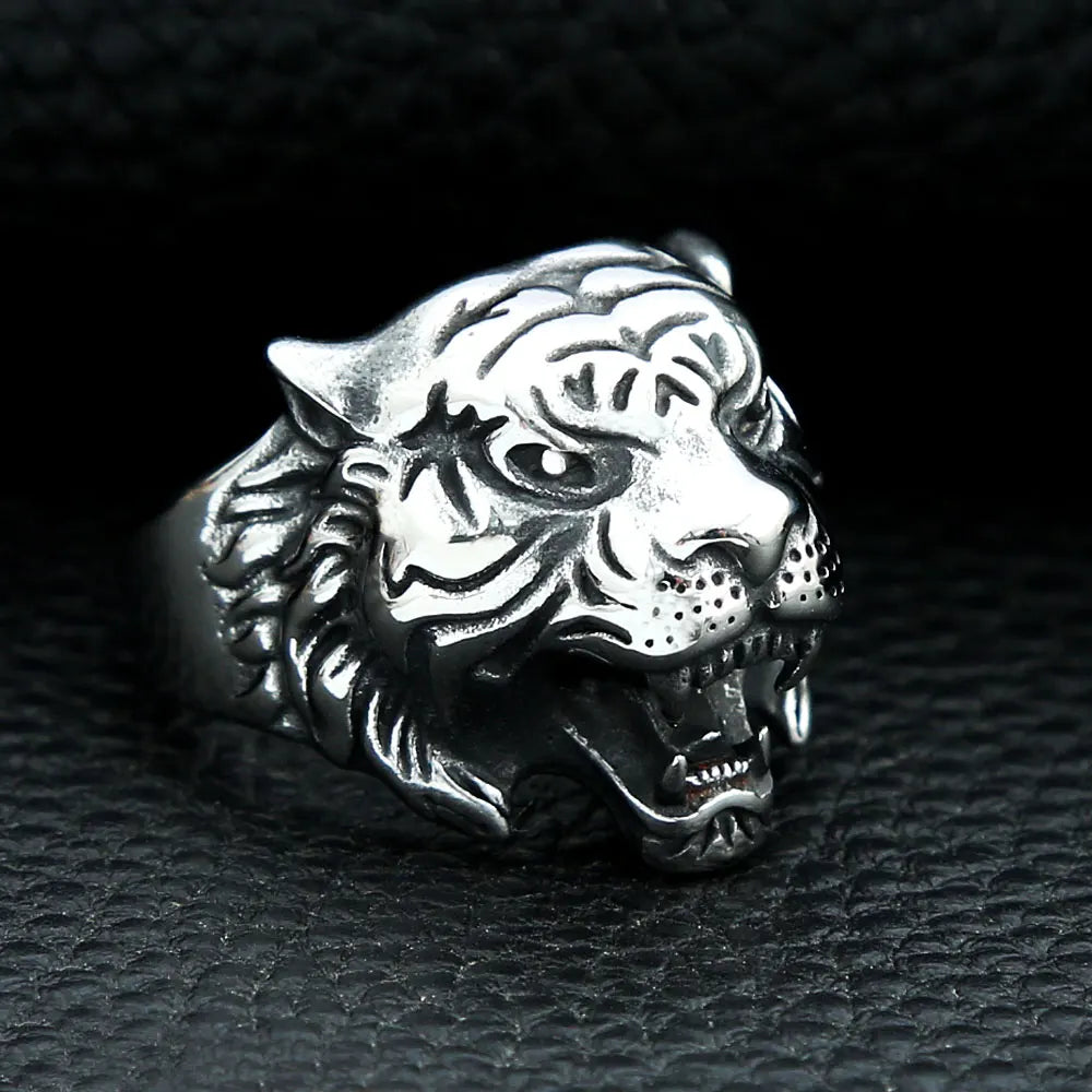 Detailed Domineering Tiger Ring For Men Stainless Steel Animal Biker Ring Cool Male Gothic Punk Animal Rings Jewelry