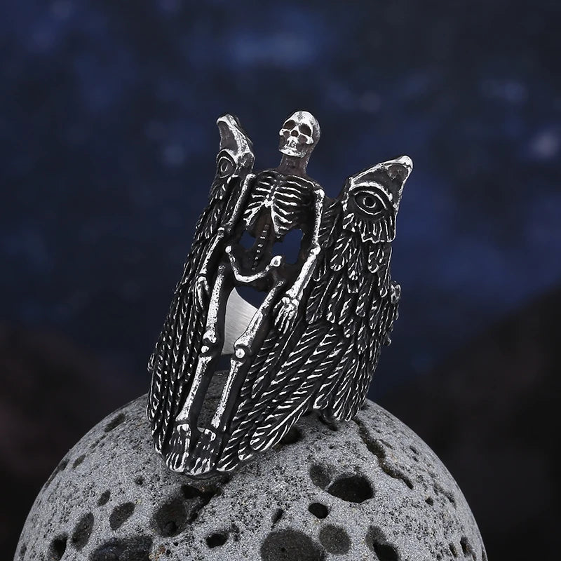 2023 New 316L Stainless Steel Angel Wing Skull Vintage Punk For Man Aegishjalmur Jewelry Boyfriend Gift Freeshipping
