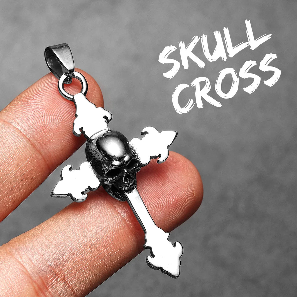 Simple Skull Cross Pendant Necklace — Stainless Steel