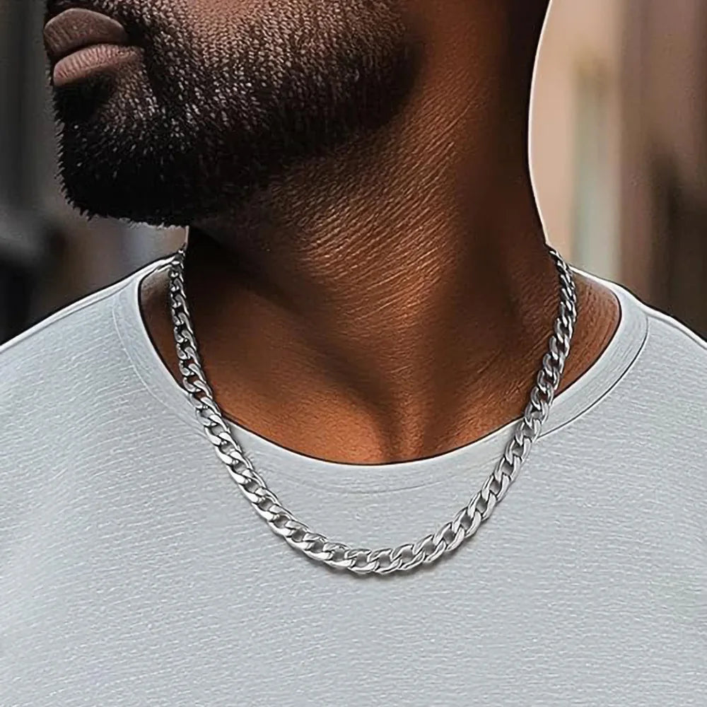 HNSP PVD Gold Plated 316L Stainless Steel Cuban Link Chain Necklace For Men Multi Size Thick Curb Chain Waterproof