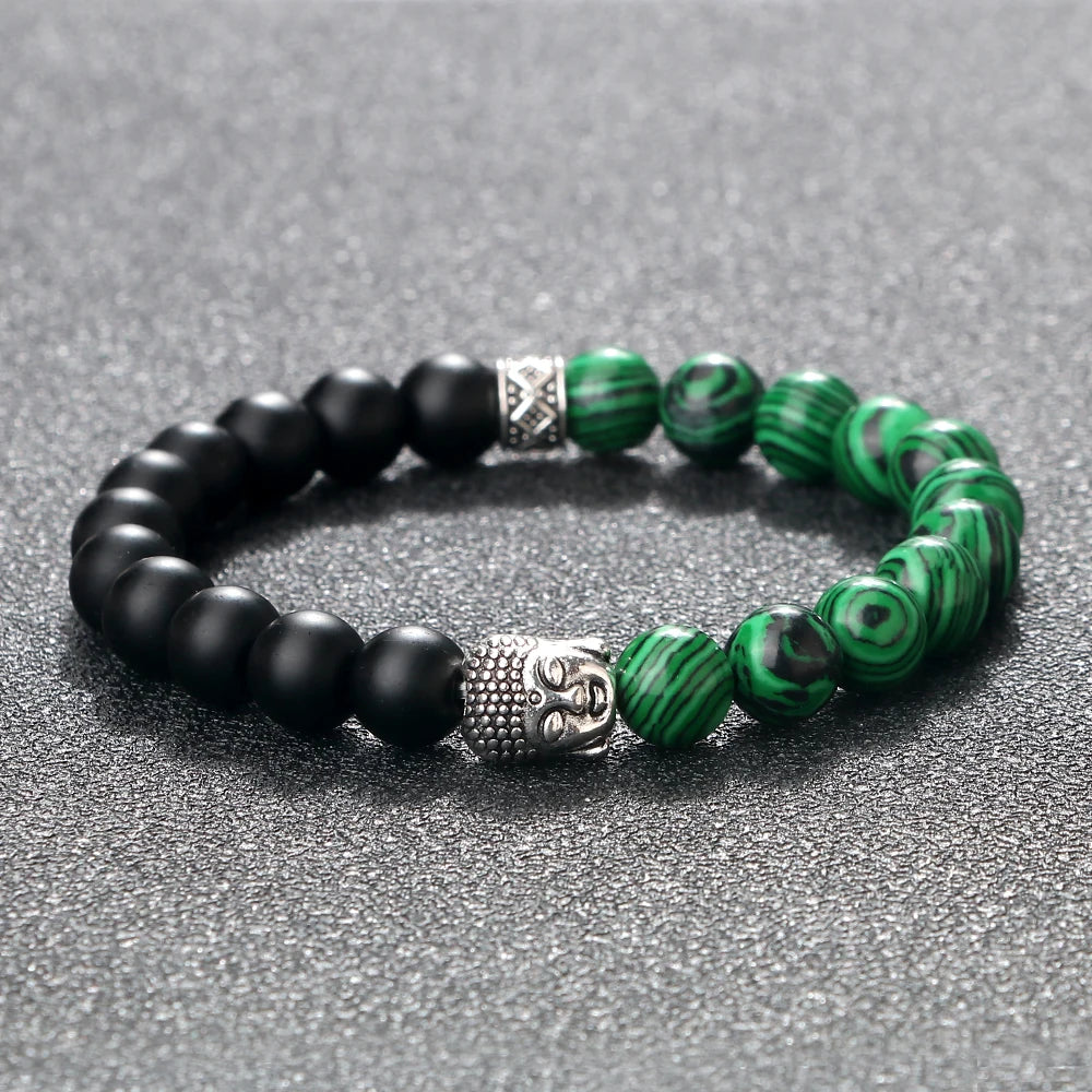 Tibetan Buddha Head Bracelets 8MM Natural Stone Tiger Eye Lava Beads Bangles For Women Men Fashion Couple Prayer