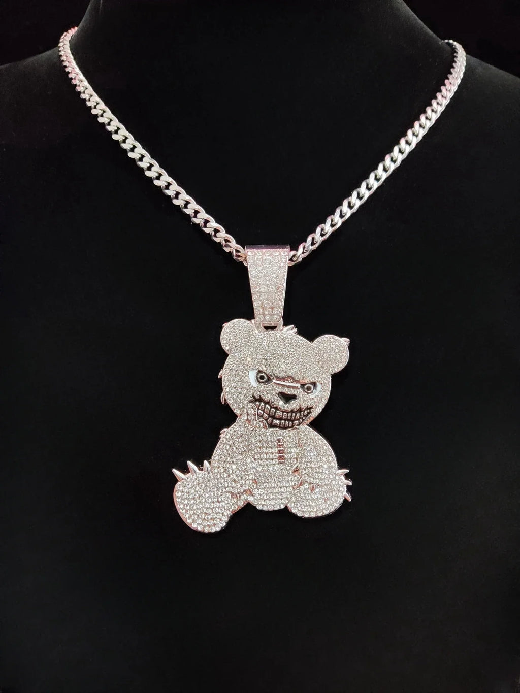 Iced Out Bear Pendant Necklace Chain — Gold or Silver