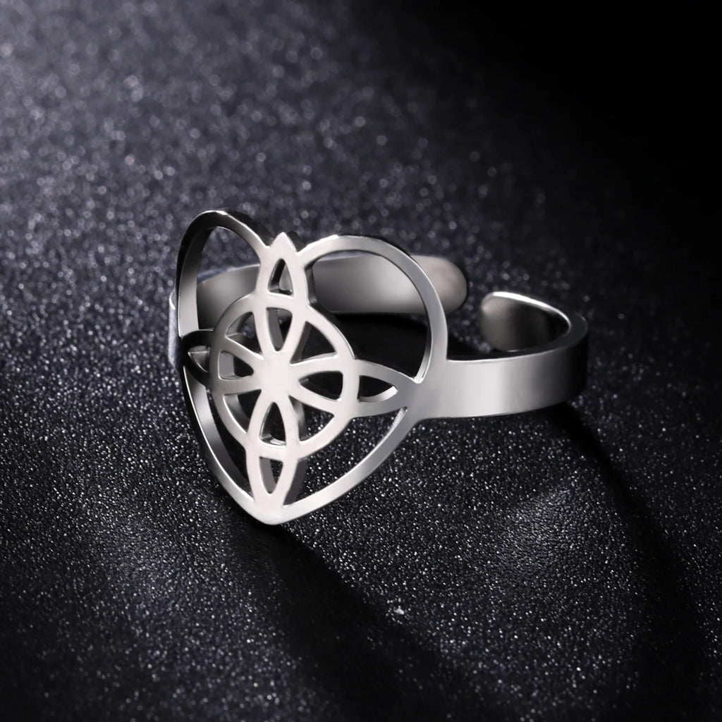 LIKGREAT Hollow Trinity Witch Knot Adjustable Ring for Women Men Stainless Steel Celtics Knot Amulet Couple Jewelry BirthdayGift