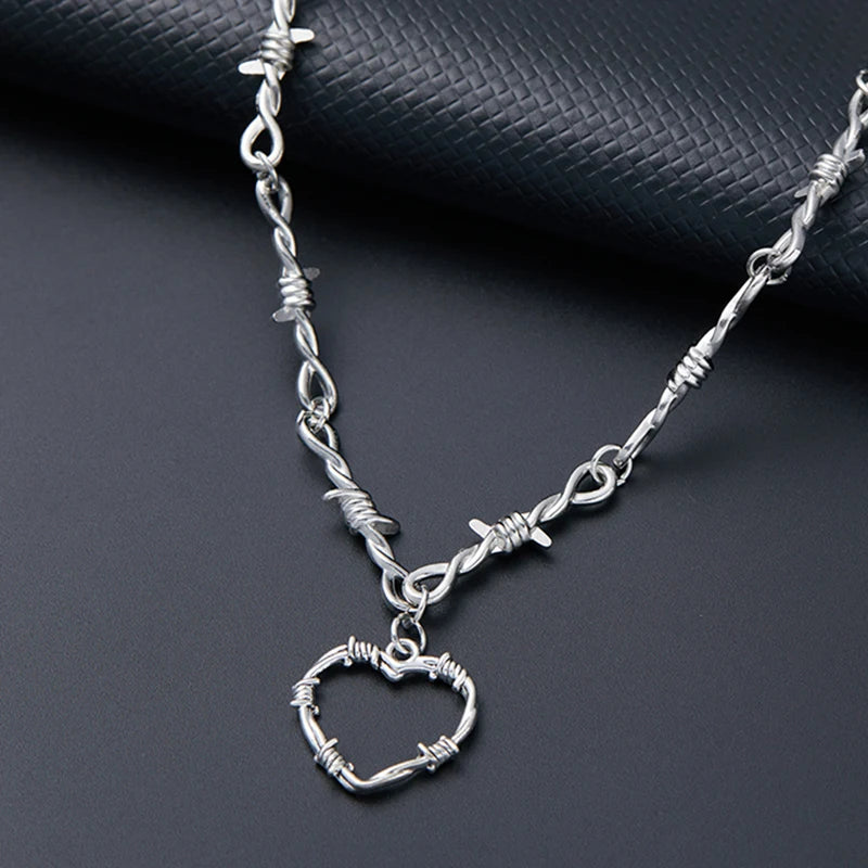 Barbed Wire Iron Heart Choker — Stainless Steel