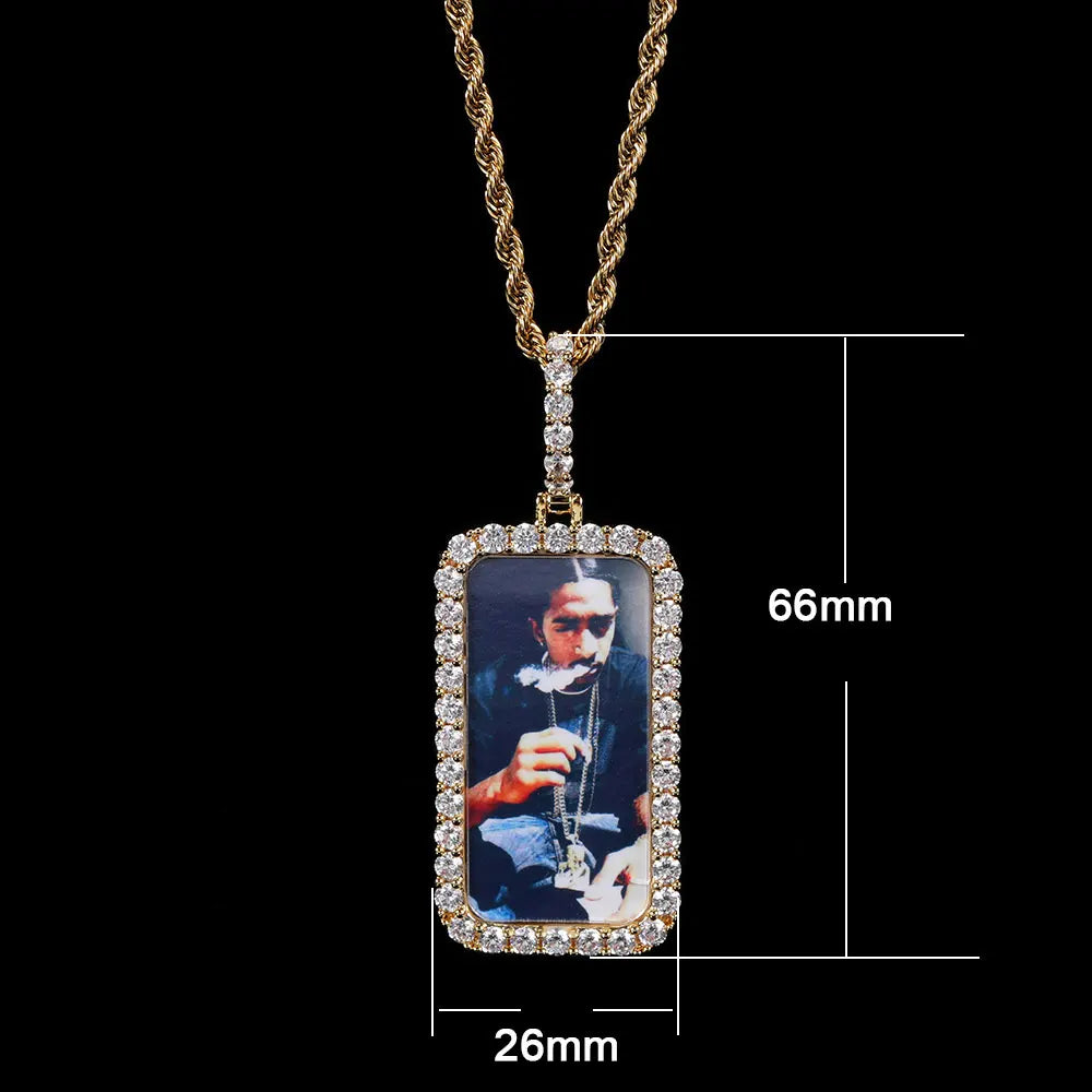 Iced Out Photo Pendant Necklace Rectangle