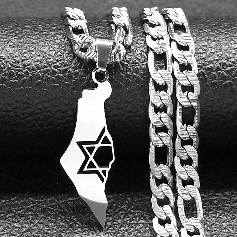 Israel Star of David Map Necklace — Stainless Steel