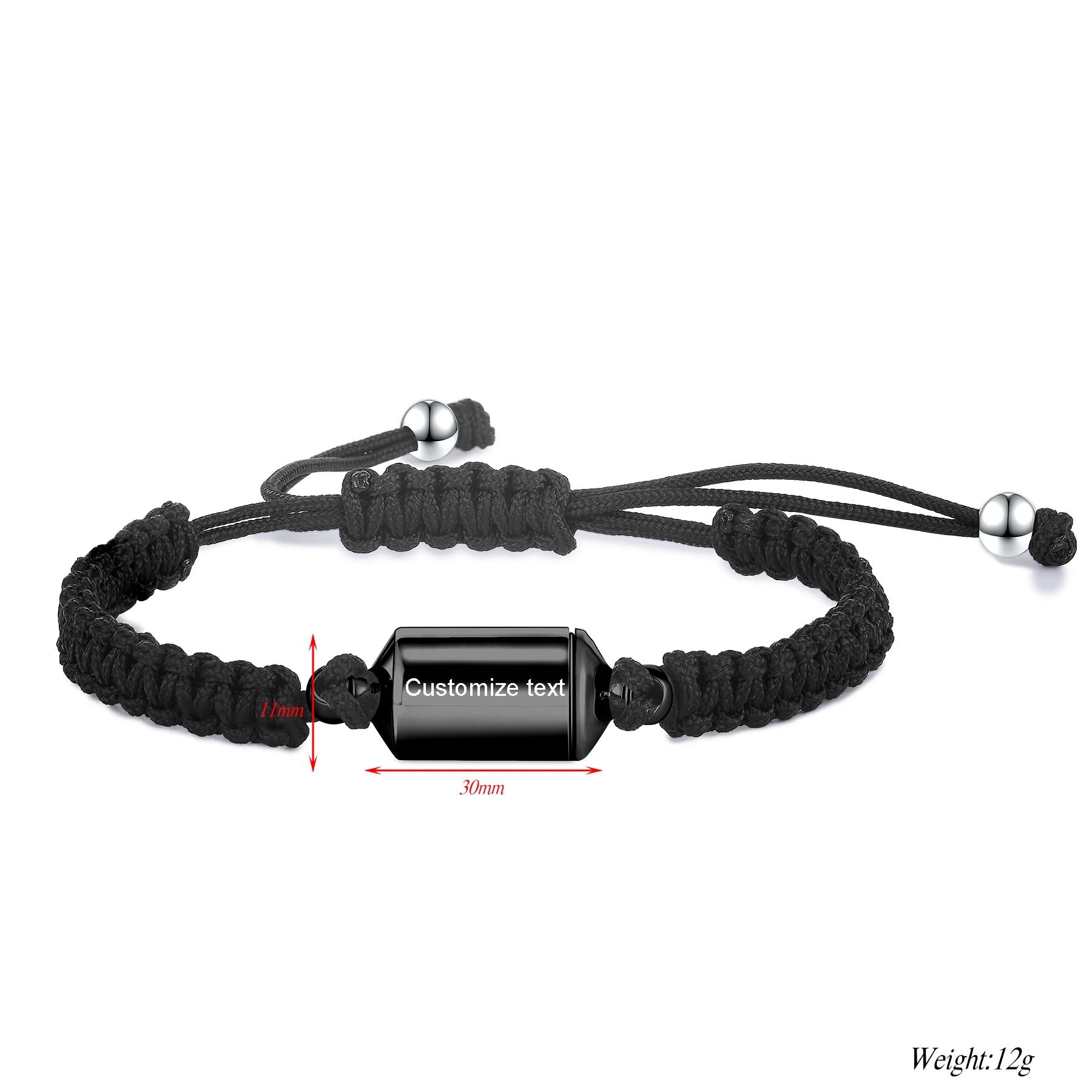 Custom Cylinder Urn Adjustable Braid Bracelet for Women Men Stainless Steel Cremation Ashes Memorial Keepsake Jewelry