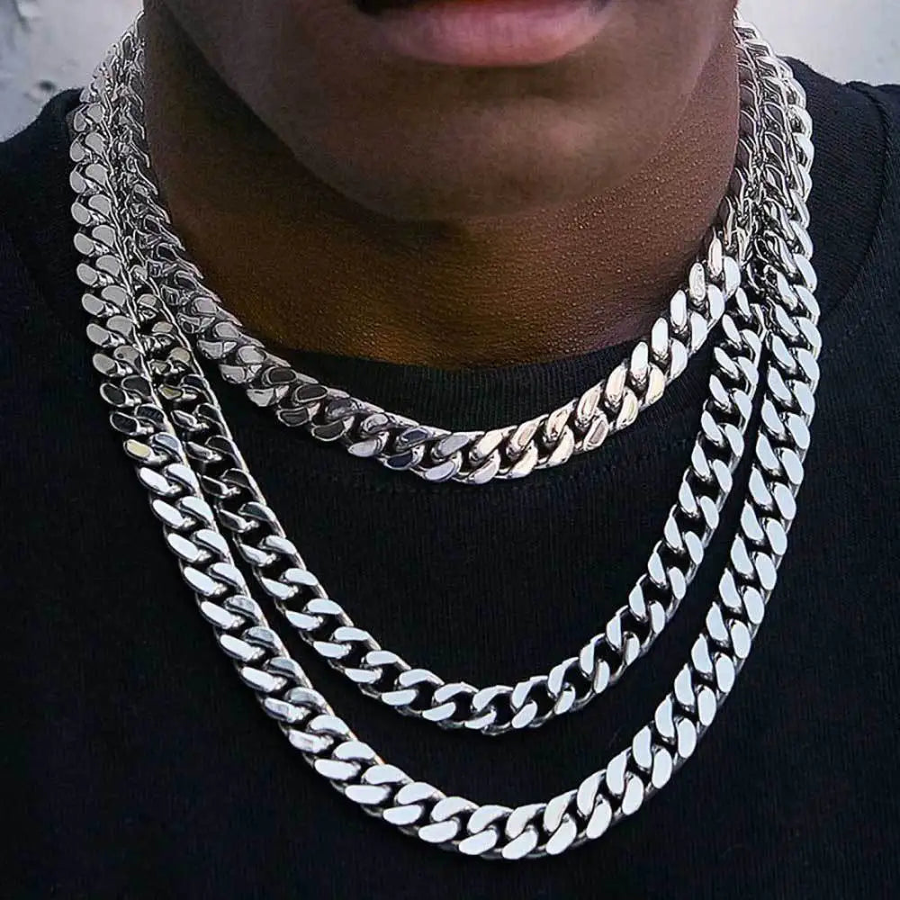 Miami Curb Cuban Chain Necklace & Bracelet 14mm — Stainless Steel