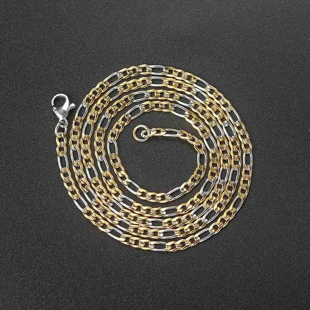 Gold Figaro Cuban Chain Necklace 3MM Stainless Steel