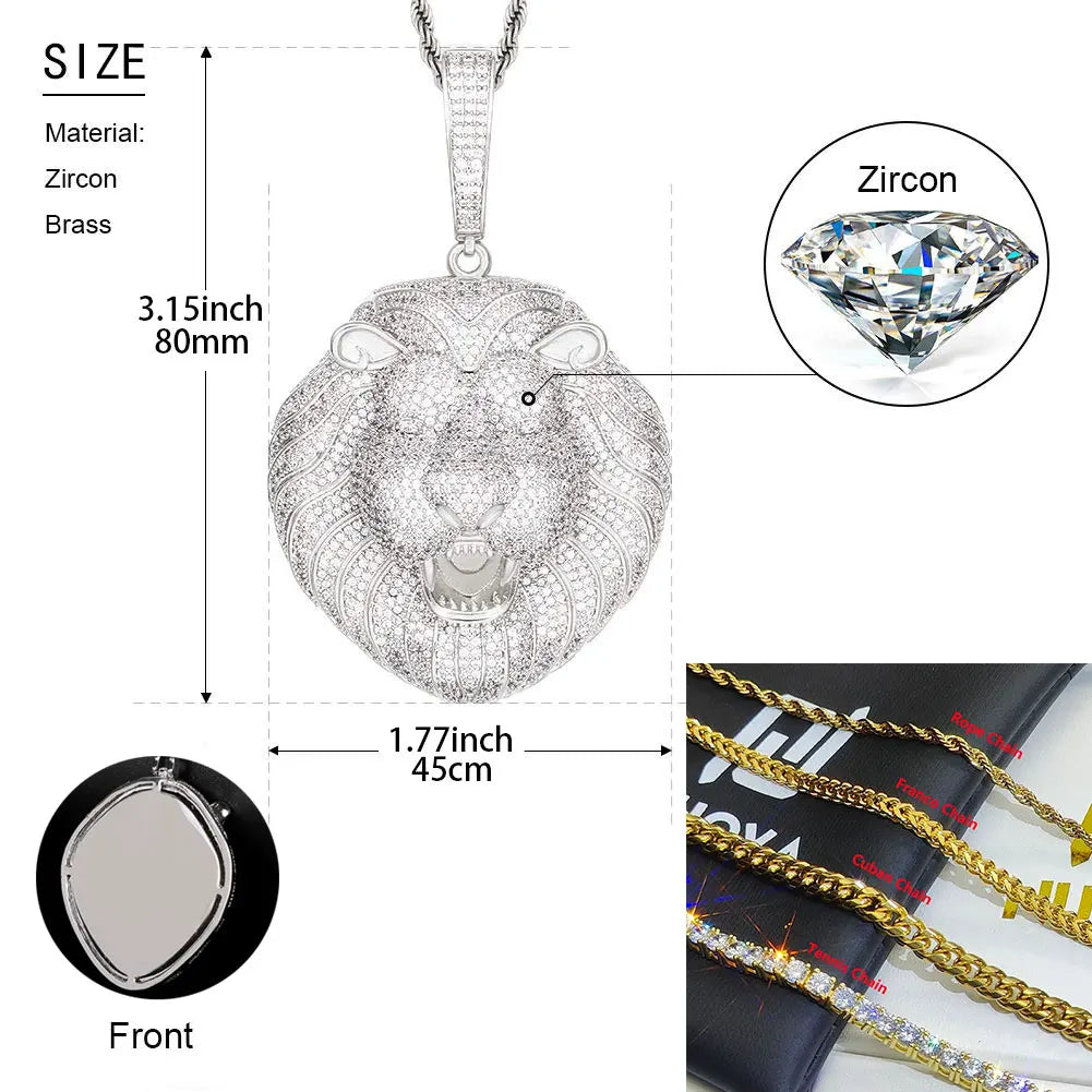 Iced Out Roaring Lion Head Pendant