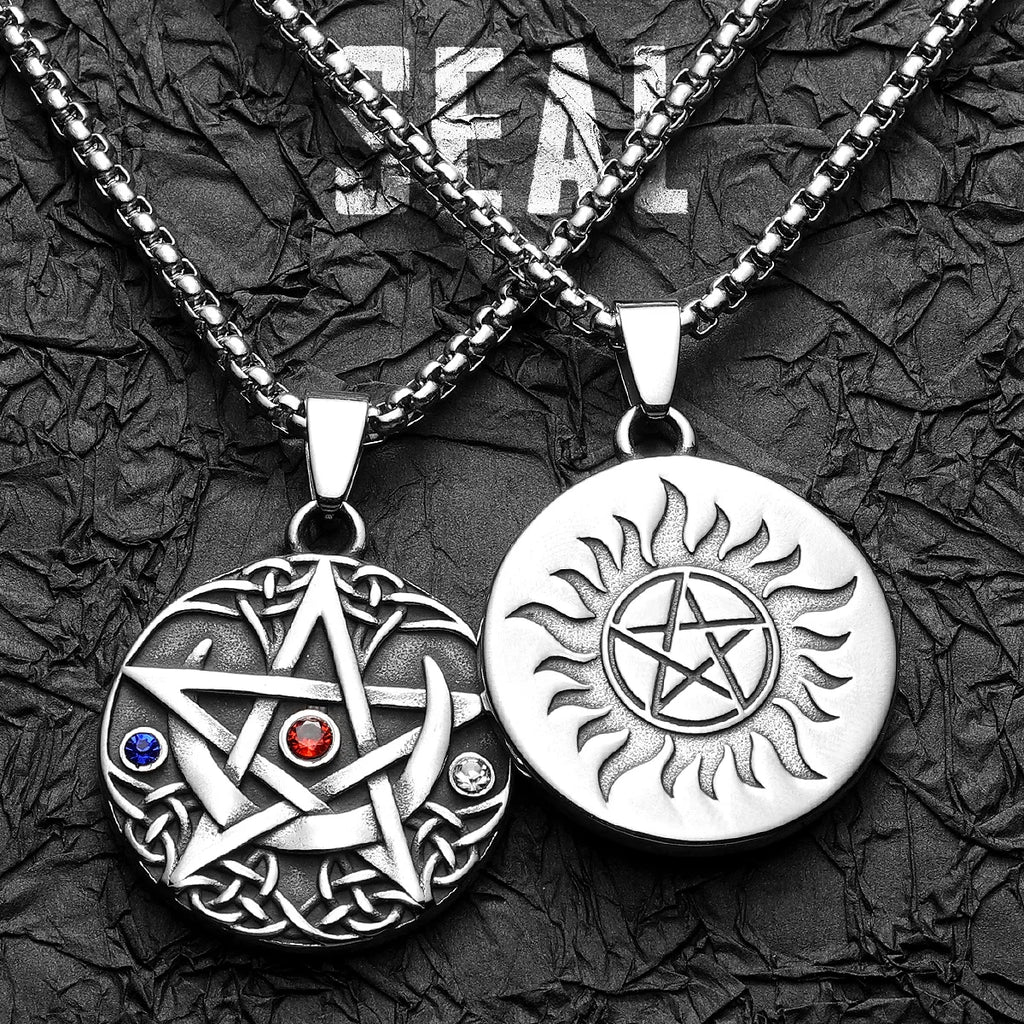 Star Moon Pendant Necklace Stainless Steel Vintage