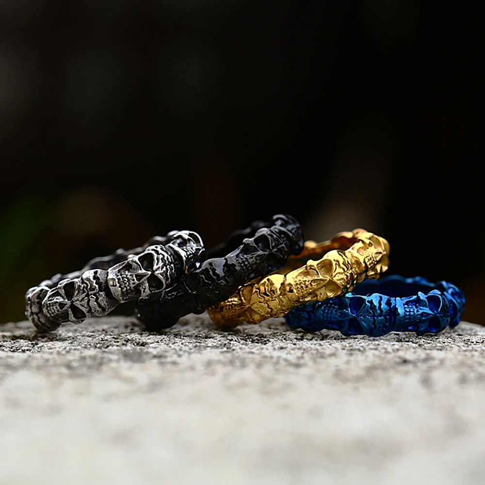 Unique Vintage 316L Stainless Steel Skull Ring For Men Punk Fashion Colorful Skull Rings Couples Biker Jewelry Gifts