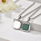 Green Square Stone Pendant — Stainless