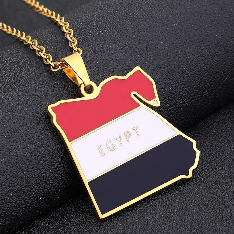 Egypt Map Flag Pendant Necklace — Stainless Steel