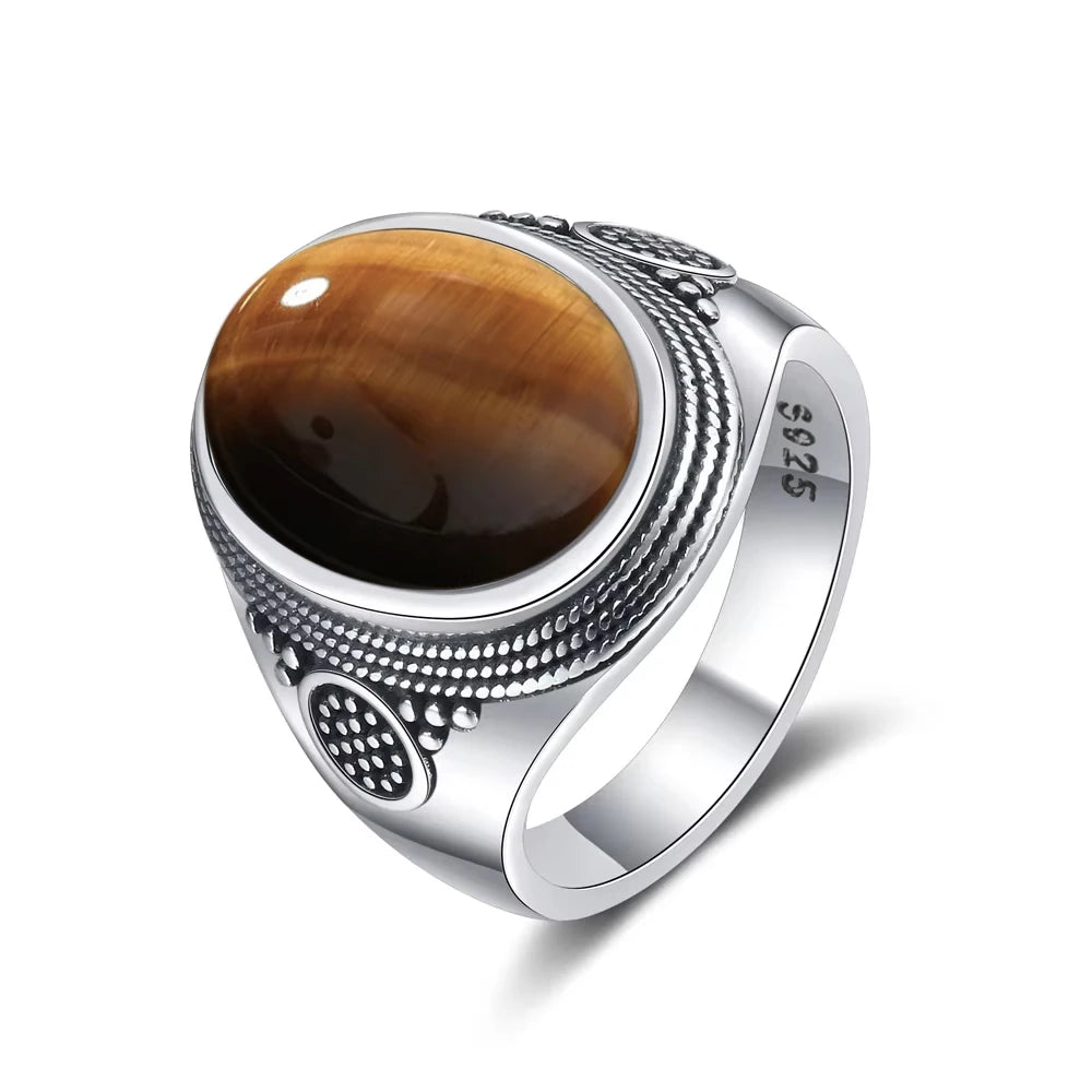 Vintage 925 Sterling Silver Ring Natural Moonstone Ring 10*14mm Oval Large Stone Retro Fine Jewelry Gift For Men