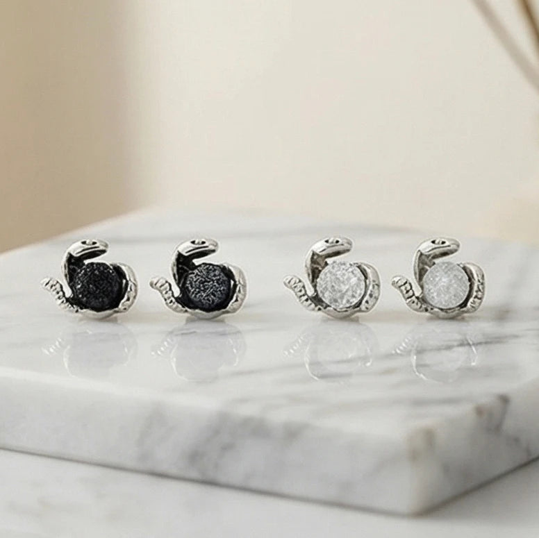 Vintage Silver Magnetic Stud Earrings Medusa