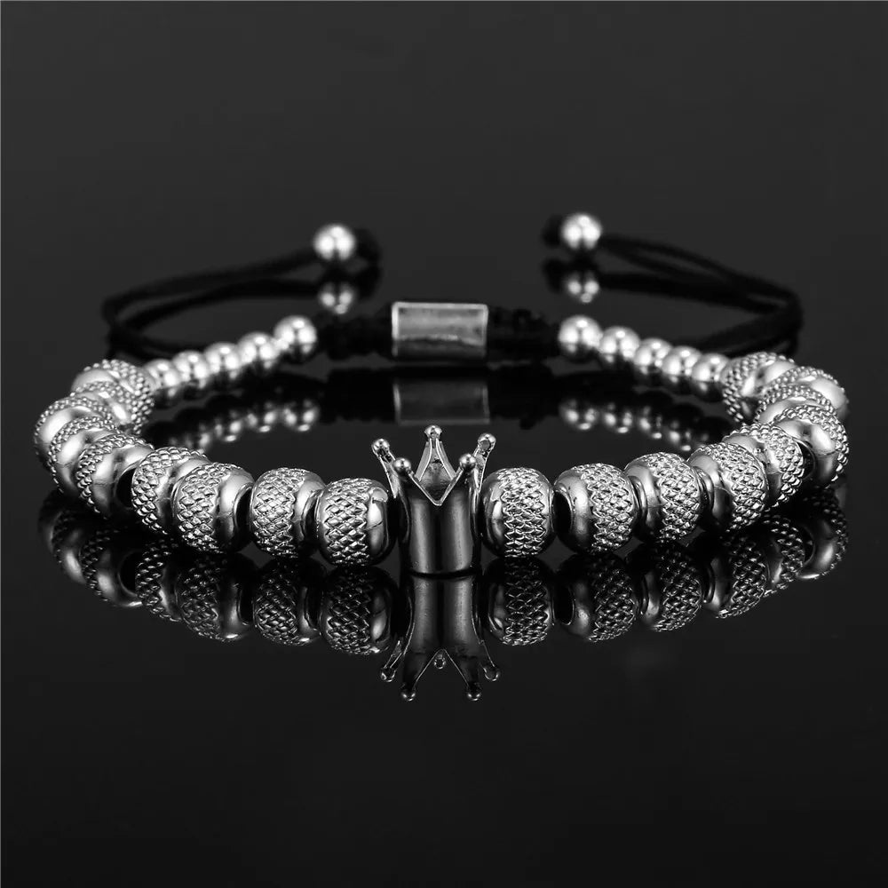 Simple Crown Royal Charm Men Women Bracelets Bangles Copper Charm Beads Braiding Crown Bracelet Jewelry Gift