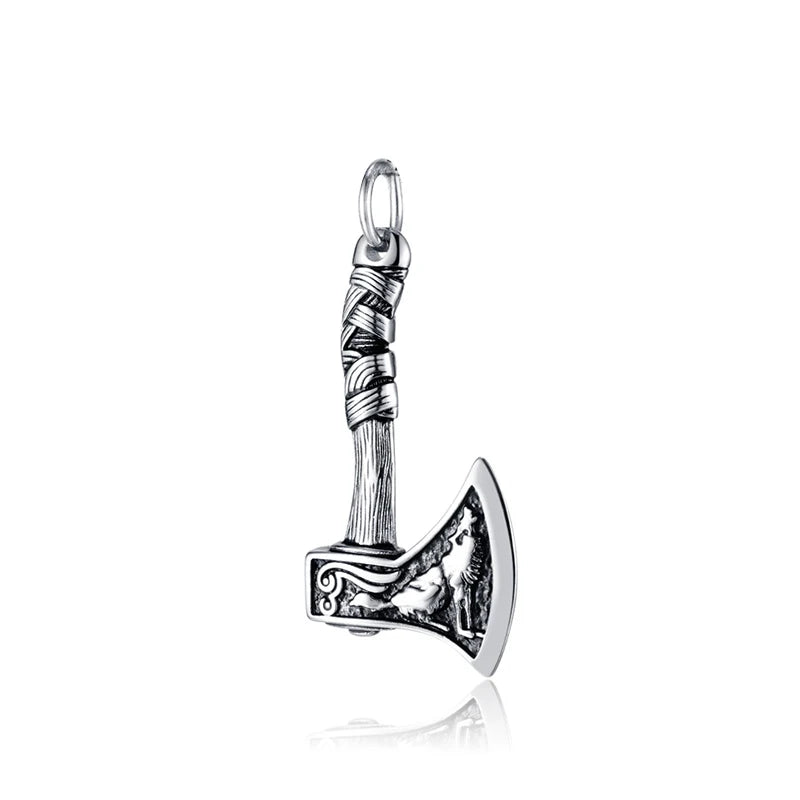 Stainless Steel Viking Double Axe Necklace Men's Vintage Nordic Wolf Axe Pendant Chain Scandinavian Party Jewelry Accessories