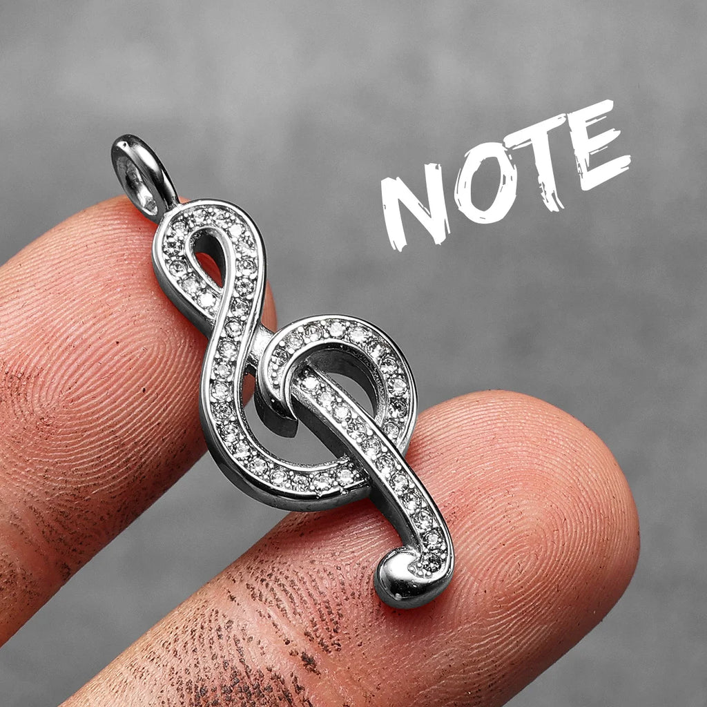 Music Symbol Gemstone Pendant — Stainless Steel