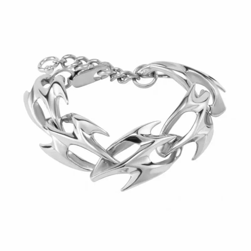 Titanium Steel Thorn Bracelet, Gothic Edgy Statement Cuff, Punk Rock Jewelry For Men Gifts