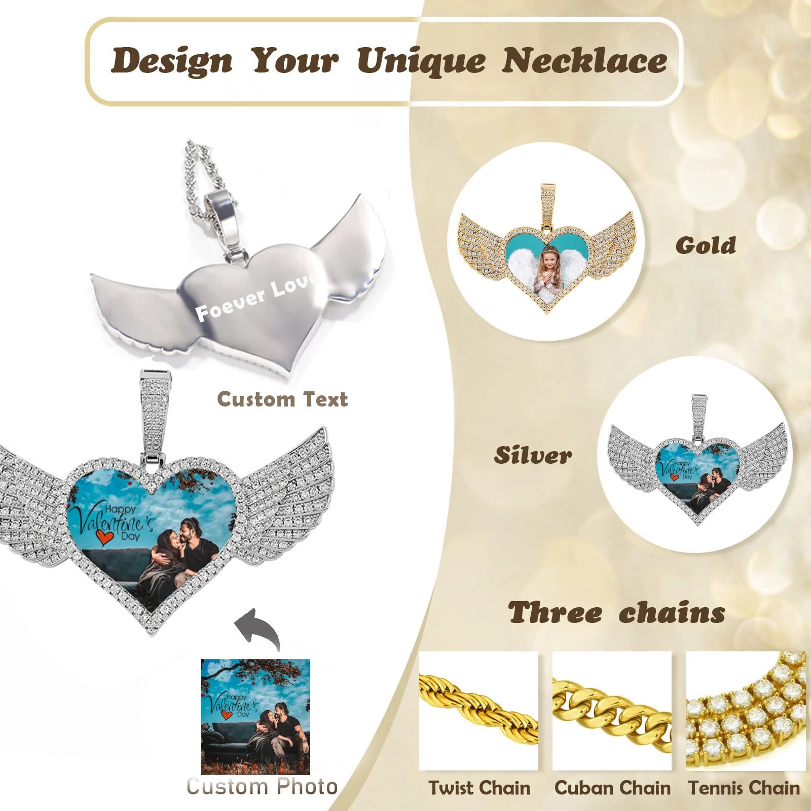 Heart Photo Pendant Necklace Stainless Steel
