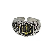 Poseidon Trident Adjustable Open Ring — Gold-Tone