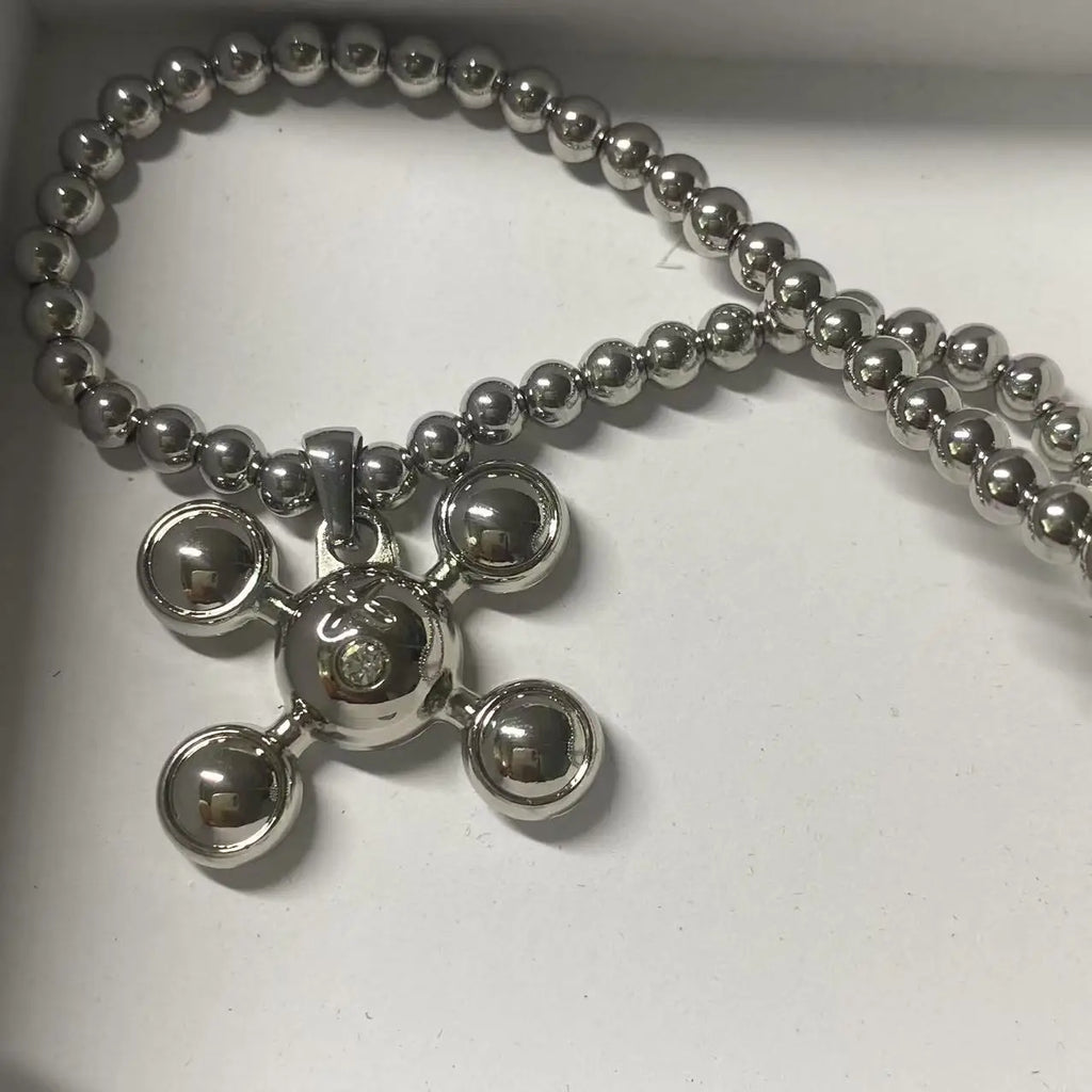Hip-hop Style Stainless Steel Round Bead Chain, Rapper Necklace, a Niche Design Necklace Gift for Fashionable Men and Women
