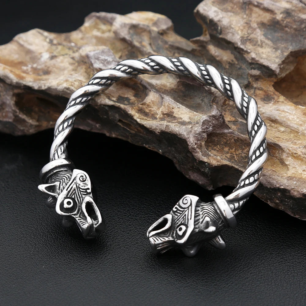 Wolf Viking Steel Bracelet Nordic Head Vintage